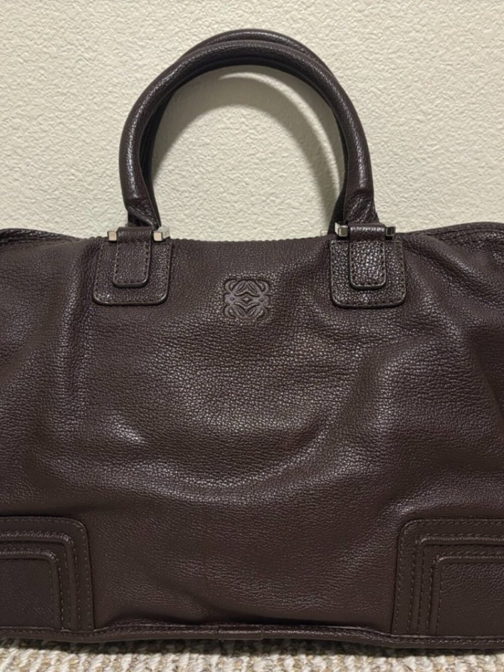LOEWE Brown Pebbled Leather 2-Way Briefcase Business Bag w/ Strap & Dust Bag